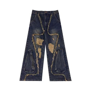 Manufacturer Custom High Quality 100% Cotton Retro Washed Distressed Slim Fit <b>Flare</b> <b>Jeans</b> <b>Men</b> Vintage Floral Pattern Mid Waist - Product Image 5