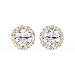 Boucles d'oreilles élégantes en or blanc pur 14 carats avec diamant rond de laboratoire de couleur E-f et clarté VS, 0,65 carats, sertissage halo classique - Product Image 2