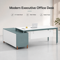 Bureau de direction moderne en forme de L avec armoire latérale, panneau de particules mélaminé E1, structure en acier, mobilier pour directeur général