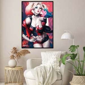 Póster Moderno de Harley Quinn con Retrato Besándose en Lienzo, Diseño Elegante - Product Image 1