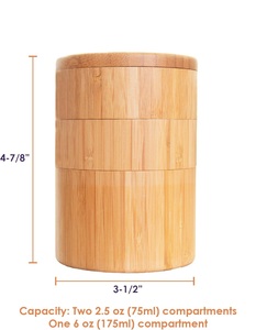 Cave à sel triple, boîte de rangement de sel et de poivre de cuisine en bambou à 3 niveaux avec couvercles pivotants magnétiques - Product Image 5