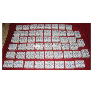 Boîte à bijoux incrustée de nacre bleue en marbre blanc fait à la main avec incrustation de marbre floral Nouvelles boîtes - Product Image 1