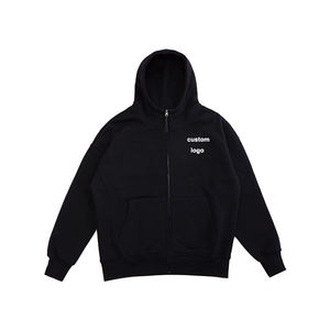 Essentials Men's Black Vintage French Terry Full Zipper Hoodie Cropped Drop Shoulder Design 100% Cotton Winter Print Pattern - Product Image 3