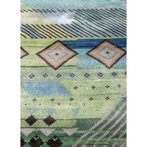 Freedom Manchaha Green Hand Knotted Wool & Bamboo Silk <b>Rug</b> Geometric Pattern for Home Use-Les-8292 - Product Image 3