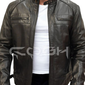 Chaqueta de Motociclista de Cuero Genuino Negro Personalizada al por Mayor, Chaqueta de Motociclista con Cuello Alto, Proveedor - Product Image 5