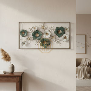 Artesanía Noorims Akbar, Decoración de Pared de Hierro Floral Dorado de Lujo, Metal Decorativo para Decoración del Hogar - Product Image 1