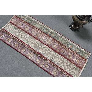 Tapis turc vintage classique 1.7 x 3.8ft violet vert Patchwork Design laine matériau Latex support 10mm d'épaisseur pour chambre d'adolescent - Product Image 4