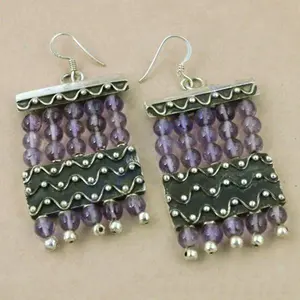 Boucles d'oreilles pendantes en argent 925 avec améthyste pour femmes - Bijoux fins - Product Image 1