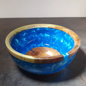 Tazones de Resina Modernos y Elegantes para Frutas y Ensaladas, Ecológicos, de Alta Calidad, Hechos a Mano, en Color Azul Cielo Ágata - Product Image 1