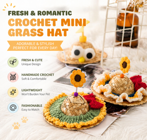 ELEVE Divertido Sombrero de Sol de Paja Tejida con Patrón Geométrico y Hélices para Perros y Gatos, Ajustable, Lindo Disfraz de Animal de Dibujos Animados para Fotos de Verano - Product Image 1