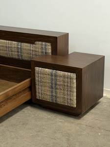 Solid Wood Midcentury <b>Platform</b> <b>Bed</b> <b>Frame</b> with Comfortable Upholstered Headboard and Side Nightstands - Product Image 4