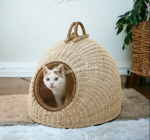 Cama de lujo para perros y gatos, muebles de madera de ratán Natural de alta calidad, cama para mascotas de interior, animales, cama de ratán para perros y gatos, cueva - Product Image 2
