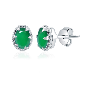 Rhaya Jewels Women's Green Onyx Oval <b>Stud</b> <b>Earrings</b> Rhodium Plated Sterling <b>Silver</b> Romantic Classic Design Wedding & Anniversary - Product Image 3