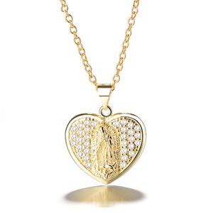 สร้อยคอจี้รูปหัวใจพระแม่มารี ชุบทอง 14K เงินสเตอร์ลิง ประดับเพชร สไตล์ศาสนา โรสโกลด์ และเครื่องประดับแพลตตินัม - Product Image 2