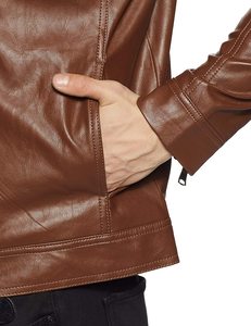 Otoño Invierno hombres Stand Jacquard bordado manga larga PU cuero béisbol motocicleta chaqueta con piel de vaca chaqueta para hombres - Product Image 4