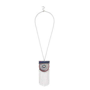 Urthn Trendy Rhodium-Plated Resin Stone <b>Necklace</b> with Diamond Geometric Link Chain-1111405C for Buddhism followers - Product Image 1