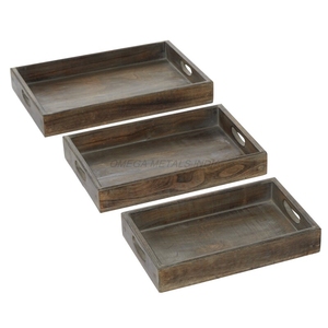 Plateau en bois le plus vendu de couleur marron chaud avec design rectangulaire classique et finition lisse idéal pour l'organisation de la maison - Product Image 3