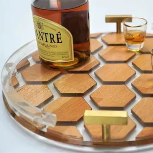 Plateau de service en bois de résine écologique de qualité supérieure, durable, sûr, style moderne, pour mariages royaux, fêtes, petit-déjeuner, nourriture, décoratif - Product Image 1