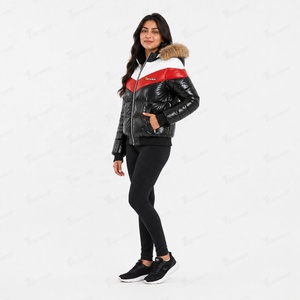 Chaqueta Bomber Acolchada con Bloques de Color para Mujer, con Capucha con Ribete de Piel, Cierre de Cremallera, Impermeable y Resistente al Viento, Ropa de Invierno Ecológica - Product Image 3