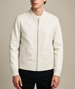 <b>Mens</b> Black Genuine Leather Bomber Jacket with Zipper OEM/ODM Available - Product Image 3