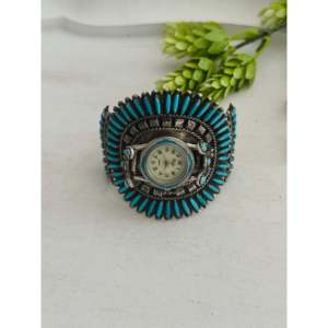 Bracelet de montre vintage en turquoise de Kingman et argent sterling, style Zuni, accessoire de mode - Product Image 1