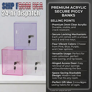 Hucha de acrílico multicolor con cerradura, transparente, rosa, morado, azul, caja para ahorrar dinero, urna de donaciones/sugerencias de acrílico - Product Image 1