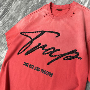 High Quality t-shirts vintage wash for men custom unisex oversized luxury sun faded rhinestone <b>tshirt</b> - Product Image 2