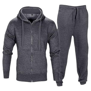 Chándal Gris Carbón con cremallera completa para hombre con capucha ajustable y cintura con cordón, cómodo conjunto de dos piezas para gimnasio, viaje informal - Product Image 1