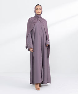 Ropa Islámica de Manga Larga de Color Negro Sólido, Hiyab Musulmán para Mujer, Abaya Musulmana Estampada, Vestido Informal de Manga Larga, Abaya de Talla Grande - Product Image 1