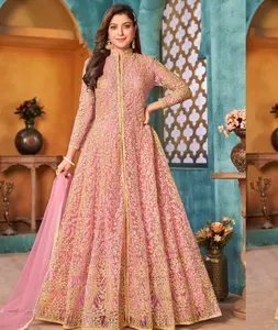 Anarkali áo làm việc cho phụ nữ Mặc Áo Choàng với công việc mã hóa chuỗi nặng và đá Ấn Độ và pakistani phong cách nặng vaishnavi Net