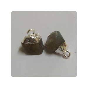 Rough Natural Labrodorite Studs 925 Sterling Silver with Open Loop Below Elegant Sterling Silver Bezel Charms for Jewelry - Product Image 2