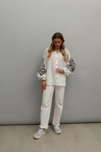 Blusa de algodón de verano informal con bordado negro de manga larga tejido de popelina Top rumano Vintage para traje de verano favorable - Product Image 6