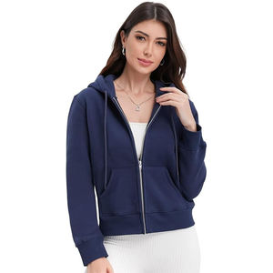 Logo personnalisé en gros Crop Tops femmes à capuche sérigraphié à manches longues blanc épais Sports d'hiver Gym Crop Zip up Hoodie femme - Product Image 1