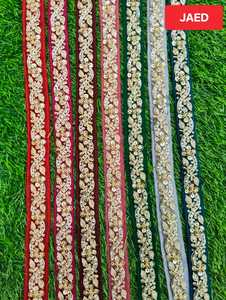 Cordones bordados hechos a medida en Zari y cordones de trabajo de perlas con opciones multicolores en bordado de lentejuelas en 1,5 pulgadas de ancho - Product Image 3