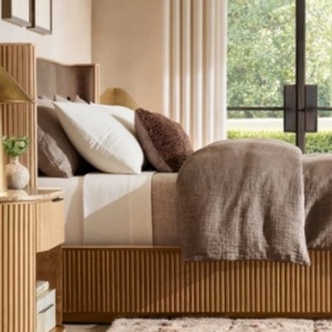 Cabecera y Estructura de <span class=keywords><strong>Cama</strong></span> de Madera Maciza Estilo <span class=keywords><strong>Boho</strong></span> <span class=keywords><strong>Chic</strong></span>, Diseño de Espiga Natural, Tamaños Queen, King y Full - Product Image 1