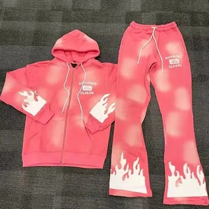 Personalizado Ecológico Invierno 3D Puff Impreso Street Wear Full Zip Hoodie Jogger Pantalones de chándal Sólido Ácido Lavado Recortado Fleece - Product Image 2