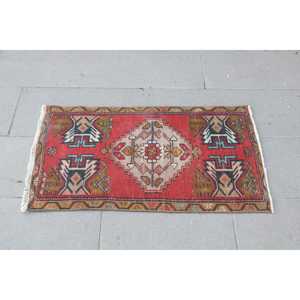 พรมวินเทจขนาด 1.7x3.1 ฟุต พรมตุรกีขนาดเล็ก พรมขนสัตว์โมร็อกโกสีแดงน้ำเงิน - Product Image 4