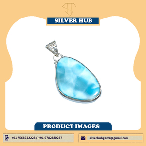 Pendentif en pierre précieuse naturelle en argent Sterling 925 Larimar des caraïbes, bijoux faits à la main à vendre - Product Image 2