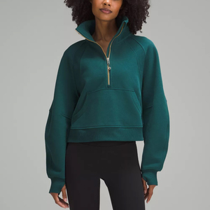 Sudaderas cortas de cuello alto para mujer Color sólido Media cremallera Manga larga Bolsillo de canguro Estilo de calle Técnicas impresas de invierno - Product Image 1