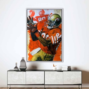 Toile imprimée : affiche sportive américaine Jerry Rice pour la motivation en salle de sport, encadrée de blanc. - Product Image 1