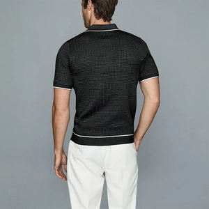 Casual Slim Fit sólido tejido Tops hombres 2023 verano moda solapa cremallera Polos ropa de hombre moda manga corta Polos - Product Image 4