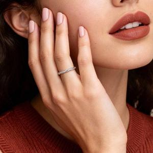 Jeulia Rhodium Rose Gold Plated <b>Wave</b> Pattern Eternity Wedding Band for Women - Product Image 5