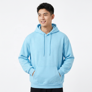Sudadera con Capucha para Hombre, Color Azul Claro, Estilo Casual, con Bolsillos, Tejido de Punto, Corte Regular, Color Sólido, para Otoño - Product Image 5