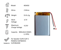 403450 383450 423450 403450-2 Baterai Polimer Lithium 800mAh 3.7V 2 Kabel Baterai Pengganti Baterai Speaker Isi Ulang