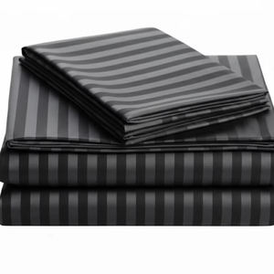 Ensemble de draps rayés 4 pièces, style hôtel, doux et soyeux, résistant à la décoloration, respirant, en tons bleu et beige - Product Image 1