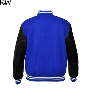 Chaqueta universitaria de lana y cuero con cuello acanalado, puños y dobladillo, diseño de logotipo personalizado para equipos deportivos - Product Image 4