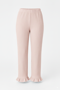 Pantalons décontractés pour femmes en gros, hiver, écologiques, respirants, en tricot côtelé, jambes larges, ourlet en feuille de laitue, coupe décontractée, taille élastique - Product Image 4