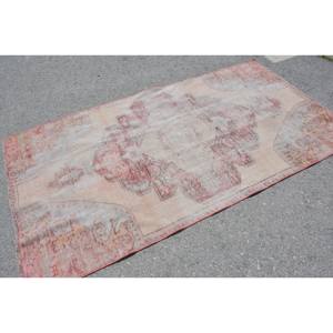 Vintage <b>Turkish</b> <b>Rug</b> Beige Red 3.8 X 7.1ft Large Area Woolen Patchwork Design for Hallway Bedroom Rectangular Shape Latex Backing - Product Image 4