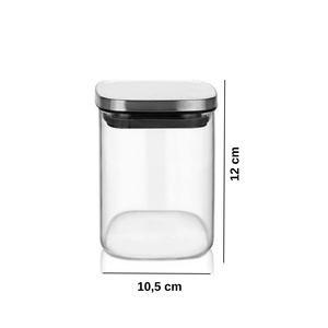 Pot en verre borosilicate de 700 ml avec couvercle métallique, forme cylindrique, pour le stockage des légumineuses ou des condiments - Product Image 2