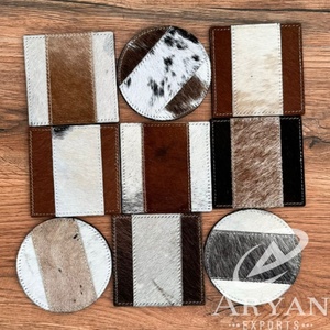 Sous-verres carrés en cuir de vachette de qualité supérieure, sous-verres en cuir avec poils, sets de dessous-de-plat, cadeaux de fête, ensemble de sous-verres en cuir, cadeaux pour la nouvelle maison - Product Image 1